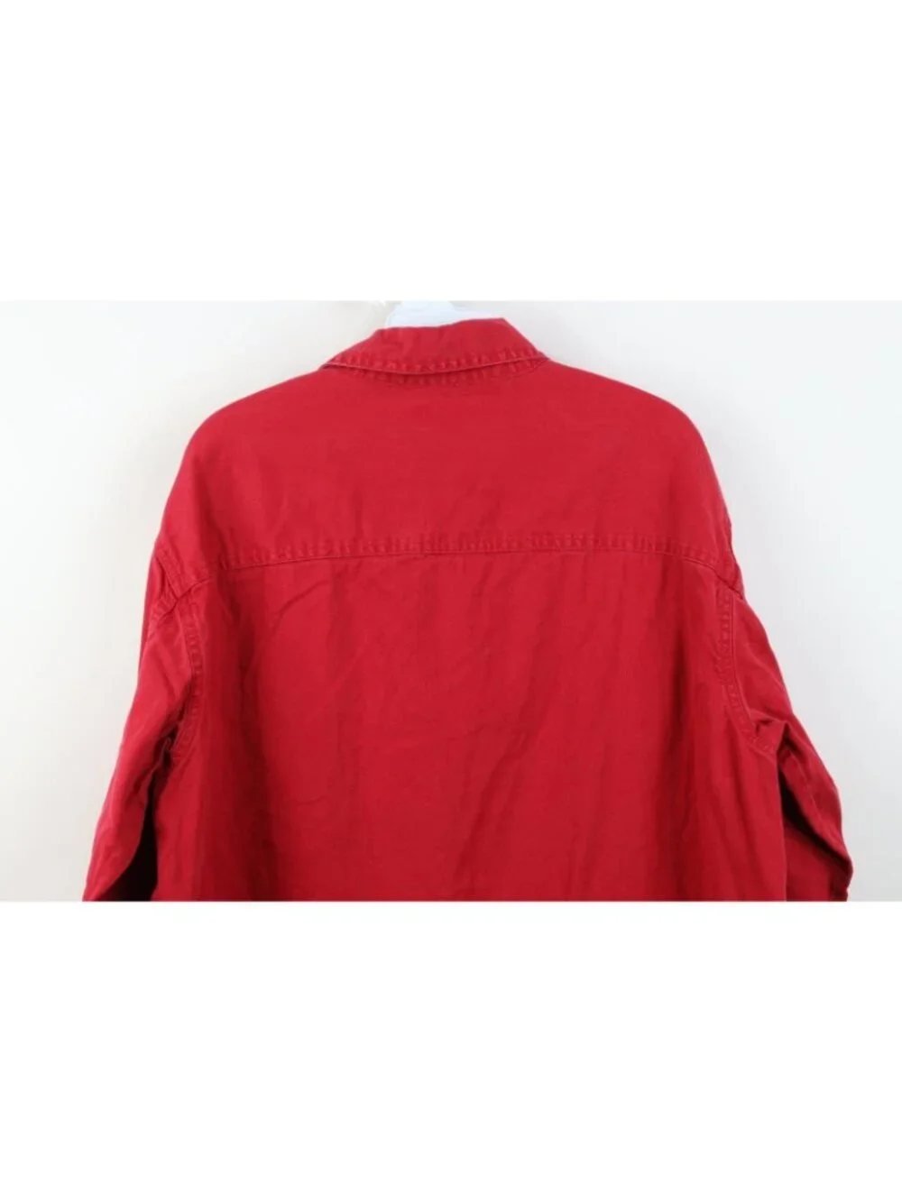 Vintage 90s Levis Mens Medium Distressed Collared Denim Jean Button Shirt Red